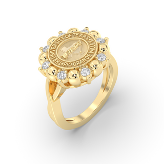 UTRGV Class Ring | San Jose Jewelers Custom College Rings | 175 Unity Ring In Yellow Gold With Diamonds | University Of Texas Rio Grande Valley UTRGV Seal In Yellow Gold