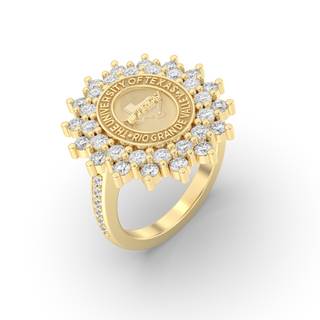 UTRGV Class Ring | San Jose Jewelers Custom College Rings | 177 Success Ring In Yellow Gold With Diamonds | University Of Texas Rio Grande Valley UTRGV Seal In Yellow Gold