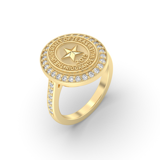 UTRGV Class Ring | San Jose Jewelers Custom College Rings | 234 Pursuit Ring In Yellow Gold With Diamonds | University Of Texas Rio Grande Valley UTRGV Star Seal In Yellow Gold