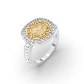 UTRGV Class Ring | San Jose Jewelers Custom College Rings | 237 Luna Ring In White Gold With Diamonds | University Of Texas Rio Grande Valley UTRGV Seal In Gold