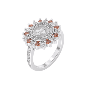 UTRGV Class Ring | San Jose Jewelers Custom College Rings | 245 Prestige Ring In Platinum Silver With Diamonds | University Of Texas Rio Grande Valley UTRGV Seal In Gold