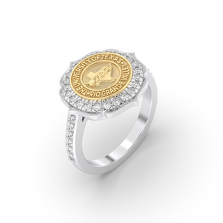 UTRGV Class Ring | San Jose Jewelers Custom College Rings | 312 Grave Ring In White Gold with White Diamonds