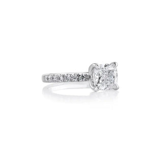 2 Carat Cushion Diamond Engagement Ring | Platinum Silver | Side Stones San Jose Jewelers