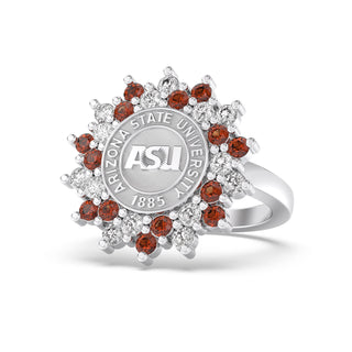 ASU Class Ring w white gold seal | San Jose Jewelers custom graduation rings | Platinum Silver ring with diamonds on the band | Arizona State University