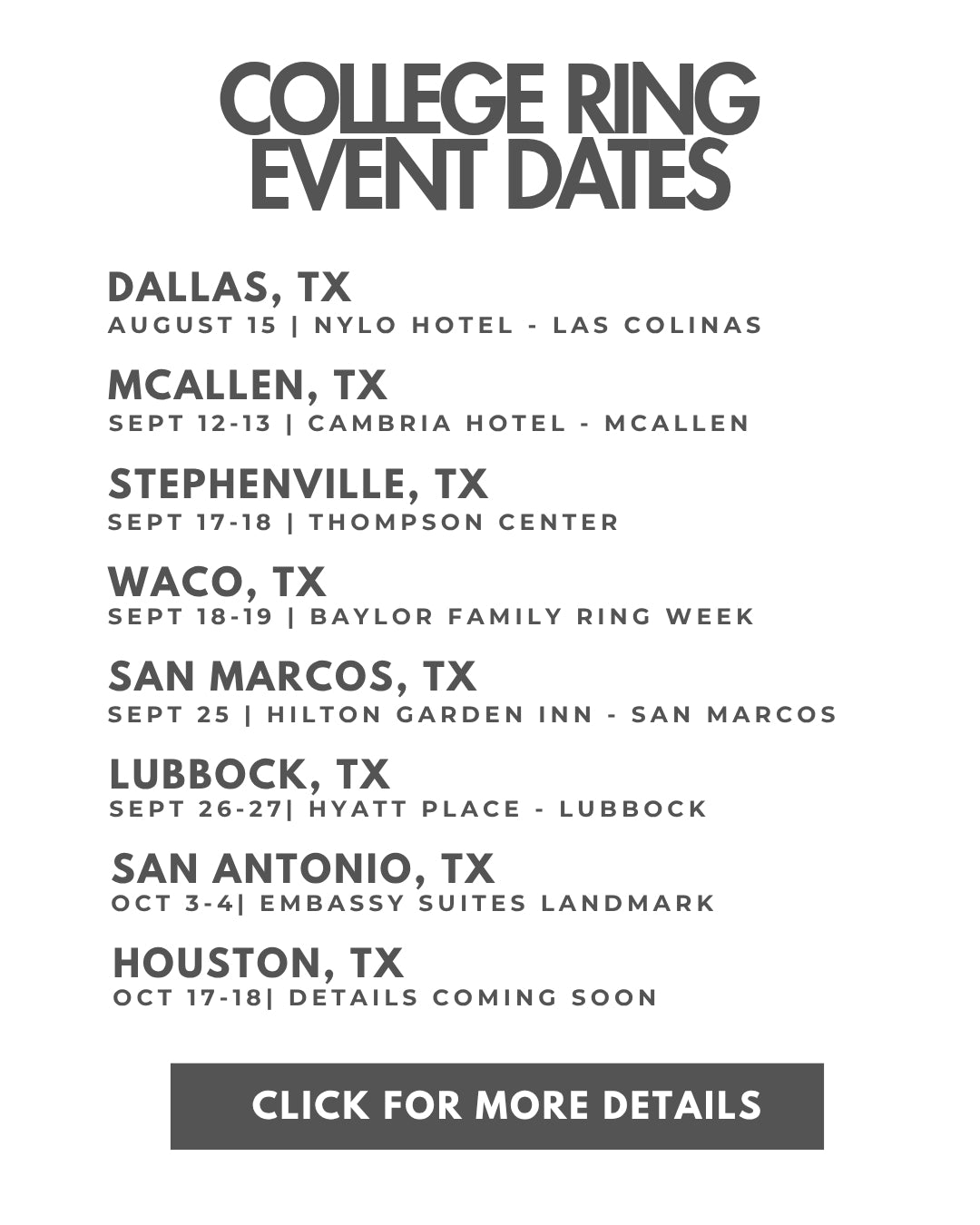 San Jose Jewelers Event Dates