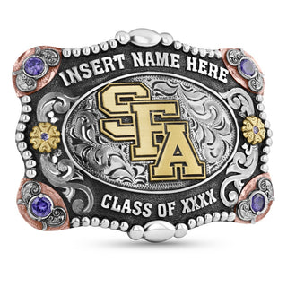SFA Belt Buckle | San Jose Jewelers Custom College Belt Buckles | Stephen F Austin Buckle