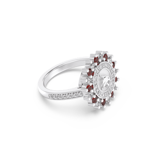 TXST Class Ring with diamonds on band | San Jose Jewelers Texas State University graduation ring
