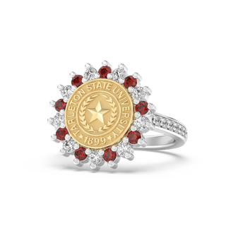 TXST Class Ring with diamonds on band | San Jose Jewelers Texas State University graduation ring