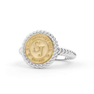 Stunning yellow and white gold accented silver ring, adding sophistication and style