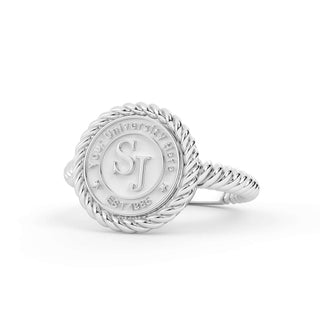 Timeless white gold accented silver ring, combining elegance with a polished design