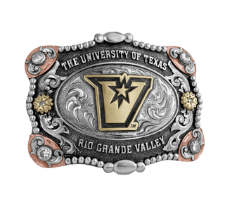 university of texas rio grande valley utrgv vaquero v silver belt buckle