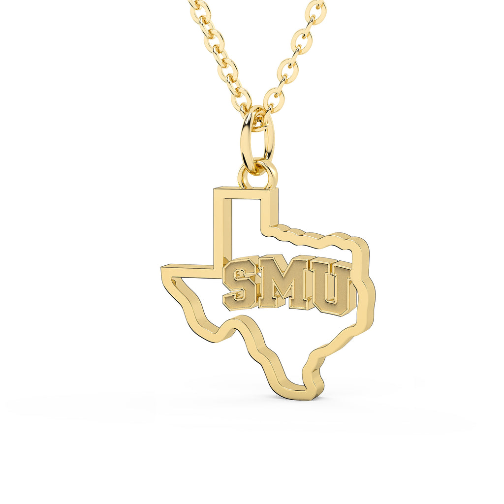 SMU | Southern Methodist University | University Jewelry | College Necklace | Texas Pendant | Texas Charm | Texas Shaped Necklaces | Gold Texas Pendant Necklace | Silver Texas Necklace | Rose Gold Texas Necklace