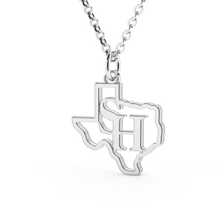 SH Necklace | Sam Houston Necklace | Sam Houston State Necklace | Sam Houston State University Necklace | University Jewelry | College Necklace | Texas Pendant | Texas Charm | Texas Shaped Necklaces | Gold Texas Pendant Necklace | Silver Texas Necklace | Rose Gold Texas Necklace