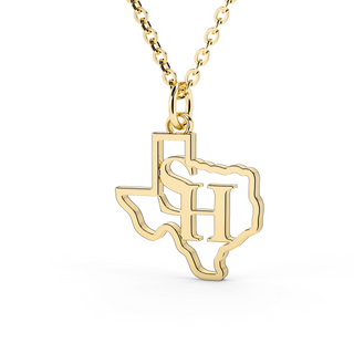 SH Necklace | Sam Houston Necklace | Sam Houston State Necklace | Sam Houston State University Necklace | University Jewelry | College Necklace | Texas Pendant | Texas Charm | Texas Shaped Necklaces | Gold Texas Pendant Necklace | Silver Texas Necklace | Rose Gold Texas Necklace