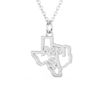 Texas A&M San Antonio | TAMUSA | University Jewelry | College Necklace | Texas Pendant | Texas Charm | Texas Shaped Necklaces | Gold Texas Pendant Necklace | Silver Texas Necklace | Rose Gold Texas Necklace