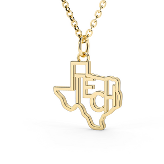 University Jewelry | College Necklace | Texas Tech University | TTU | Texas Tech Jewelry | Texas Pendant | Texas Charm | Texas Shaped Necklaces | Gold Texas Pendant Necklace | Silver Texas Necklace | Rose Gold Texas Necklace