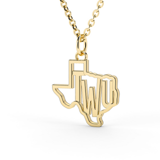 Texas Woman’s University | TWU | University Jewelry | College Necklace | Texas Pendant | Texas Charm | Texas Shaped Necklaces | Gold Texas Pendant Necklace | Silver Texas Necklace | Rose Gold Texas Necklace