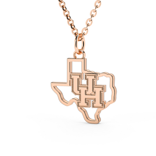 UH | University of Houston | University Jewelry | College Necklace | Texas Pendant | Texas Charm | Texas Shaped Necklaces | Gold Texas Pendant Necklace | Silver Texas Necklace | Rose Gold Texas Necklace
