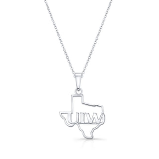 Texas Necklace Silver | School Necklace | Silver Texas Pendant | Texas Jewelry | UIW Cardinals | UIW | UIW Jewelry | University of the Incarnate Word | University Jewelry | College Necklace | Texas Pendant | Texas Charm | Texas Shaped Necklaces | Silver Texas Necklace