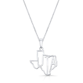 UTA | UT Arlington | University of Texas at Arlington | University Jewelry | College Necklace | Texas Pendant | Texas Charm | Texas Shaped Necklaces | Silver Texas Necklace