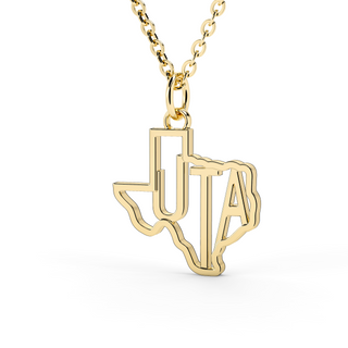 UT Arlington | UTA | University Jewelry | College Necklace | Texas Pendant | Texas Charm | Texas Shaped Necklaces | Gold Texas Pendant Necklace | Silver Texas Necklace | Rose Gold Texas Necklace
