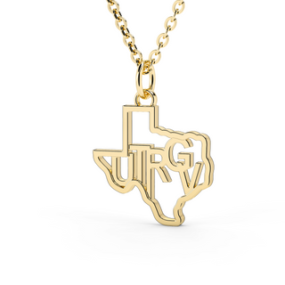 UTRGV | UT Rio Grande Valley | University of Texas Rio Grande Valley | University Jewelry | College Necklace | Texas Pendant | Texas Charm | Texas Shaped Necklaces | Gold Texas Pendant Necklace | Silver Texas Necklace | Rose Gold Texas Necklace