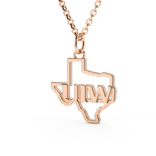UIW Necklace | University of the Incarnate Word Necklace | Incarnate Word Necklace | University Jewelry | College Necklace | Texas Pendant | Texas Charm | Texas Shaped Necklaces | Gold Texas Pendant Necklace | Silver Texas Necklace | Rose Gold Texas Necklace