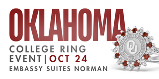 University of Oklahoma class ring and October 24 college ring event announcement at Embassy Suites Norman