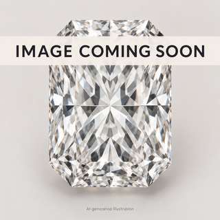 AI-generated illustrative lab grown radiant diamond placeholder with IMAGE COMING SOON overlay; actual diamond photo pending.