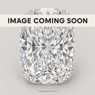 AI-generated illustrative lab grown cushion diamond placeholder with IMAGE COMING SOON overlay; actual diamond photo pending.