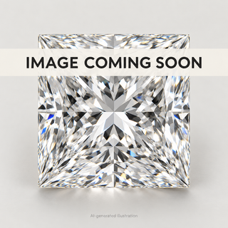 AI-generated illustrative lab grown princess diamond placeholder with IMAGE COMING SOON overlay; actual diamond photo pending.