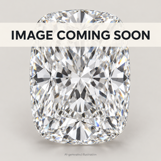 AI-generated illustrative lab grown cushion diamond placeholder with IMAGE COMING SOON overlay; actual diamond photo pending.