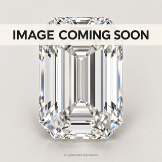 AI-generated illustrative lab grown emerald diamond placeholder with IMAGE COMING SOON overlay; actual diamond photo pending.