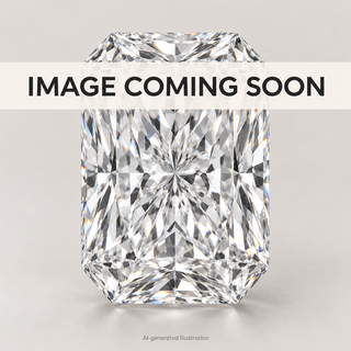 AI-generated illustrative lab grown radiant diamond placeholder with IMAGE COMING SOON overlay; actual diamond photo pending.