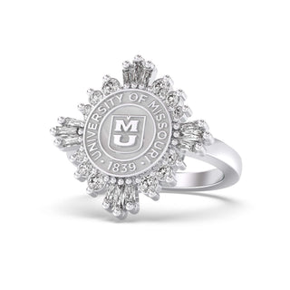 310 Glory Mizzou Class Ring | Silver ring with University of Missouri emblem on a white background
