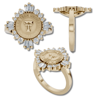 Texas Tech University Rings | Ready to Ship in 1-3 Days featuring a golden ring with diamonds.
