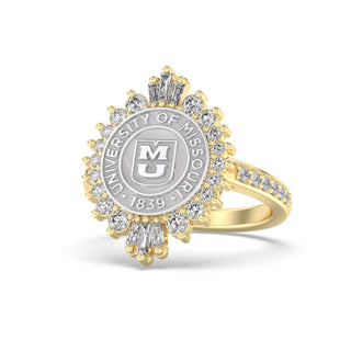 311 Honor Mizzou Class Ring | Gold and silver ring with University of Missouri emblem on a white background