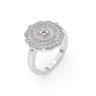 312 Grace Mizzou Class Ring | Silver ring with University of Missouri emblem on a white background