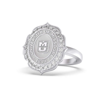 312 Grace Mizzou Class Ring | Silver ring with University of Missouri emblem on a white background
