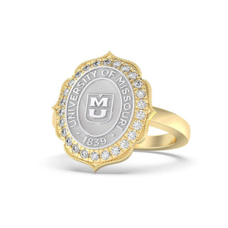312 Grace Mizzou Class Ring | Gold and silver ring with 'University of Missouri' emblem on a white background