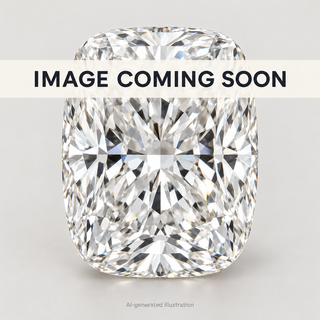 AI-generated illustrative lab grown cushion diamond placeholder with IMAGE COMING SOON overlay; actual diamond photo pending.