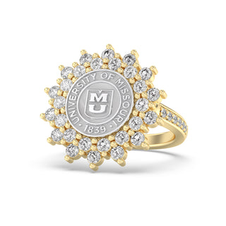 175 Success Mizzou Class Rings | Gold and silver ring with 'University of Missouri' emblem on a white background