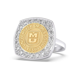 223 Victory Mizzou Class Ring | Gold and silver ring with 'University of Missouri' emblem on a white background