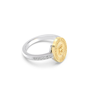 228 Vida Mizzou Class Ring | Two rings, one gold and one silver, on a white background