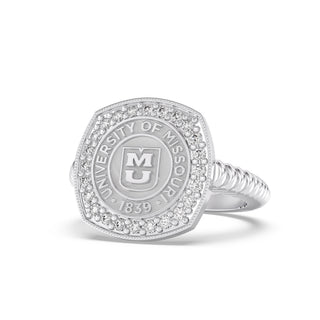 237 Luna Mizzou Class Ring | Silver ring with University of Missouri emblem on a white background