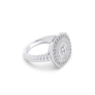 237 Luna Mizzou Class Ring | Silver ring with a circular design on a white background