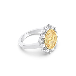 ASU Class Ring | San Jose Jewelers Arizona State Graduation Ring | Two-tone ring with gold and silver design on a white background