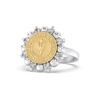 ASU Class Ring | San Jose Jewelers Arizona State Graduation Ring |Gold and silver ring with Arizona State University emblem on a white background