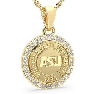 ASU Necklace | Custom Arizona State Graduation Pendant | Gold pendant with 'Arizona State University' text on a white background