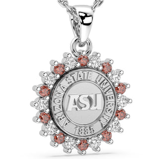 ASU Necklace | Custom Arizona State Pendant | White gold ASU seal mounted on the San Jose Jewelers 245 Prestige custom college pendant